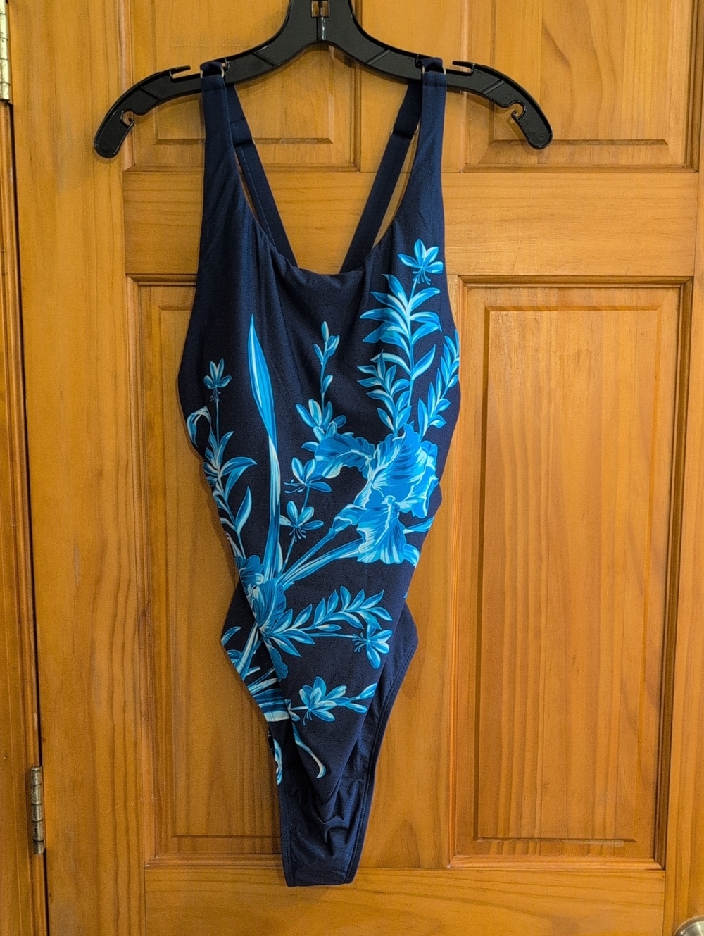 Jantzen Navy One-Piece Swimsuit with Bright Blue Floral Print